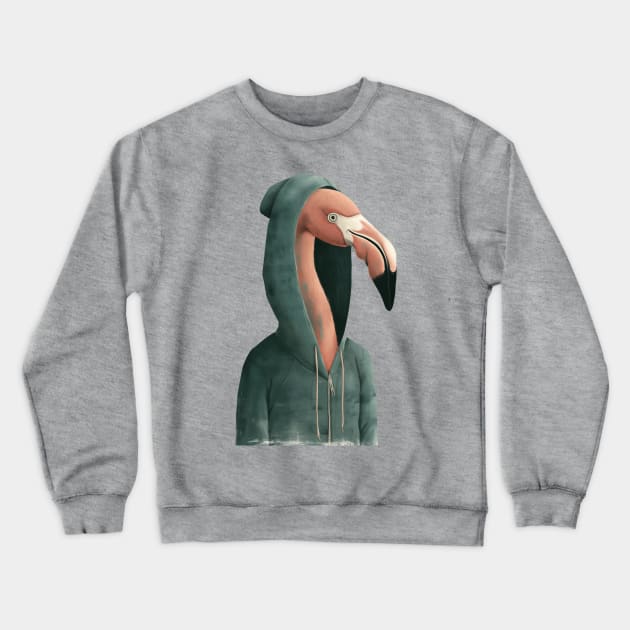 Flamingo With Hoodie Crewneck Sweatshirt by JunkyDotCom